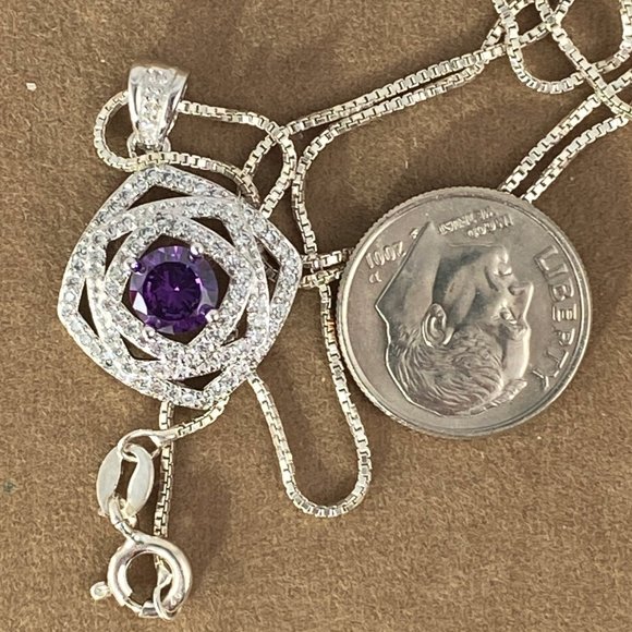Amethyst & CZ 925 Solid Sterling Silver Pendant - Picture 6 of 7